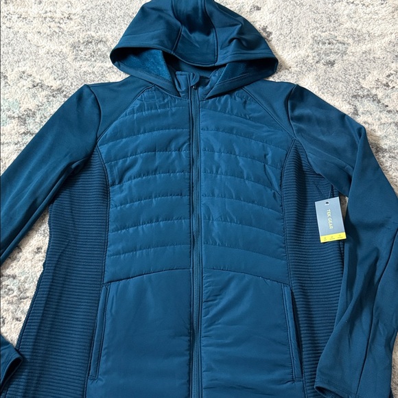 Tek Gear Women's Hooded Long Mixed-Media Jacket in Blue Crayon - Picture 2 of 9